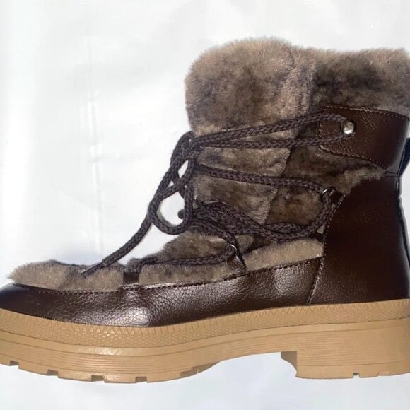 Steve Madden Dione Snow Boots Womens Size 9 M Brown Leather Faux Fur DION02S1 - Picture 3 of 4